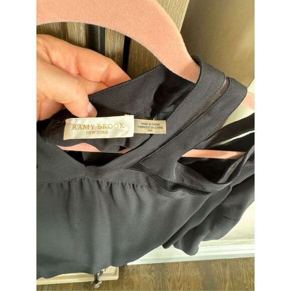 Ramy Brook Lex Cold Shoulder Sleeve Silk Blouse, Black Size Medium - Picture 9 of 12